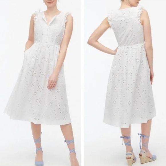 J. Crew -White Floral Eyelet Ruffle Midi Dress Size 12 NWT - Picture 15 of 15